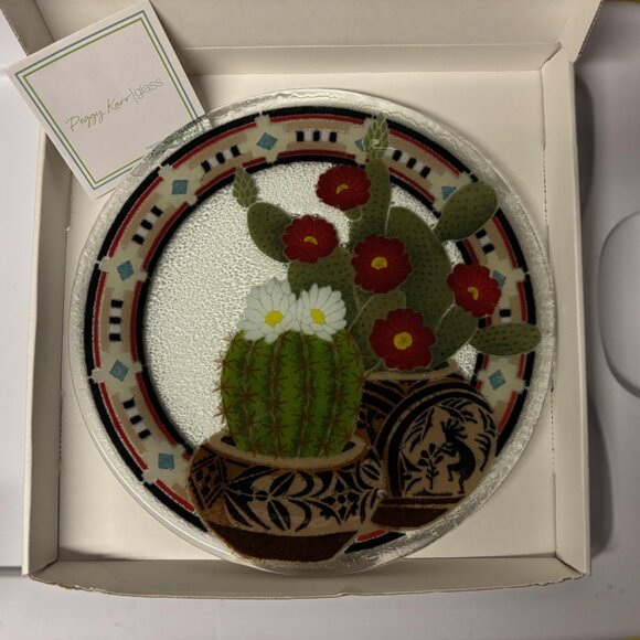 Peggy Karr Glass work of art round plate cactus